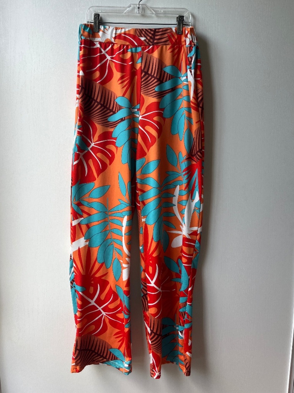 Orange and Teal Tropical Stretchy Pants, SHEIN, size M